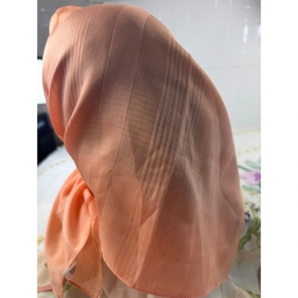 Vintage‎ Peach Tonal Stripe Square Scarf Made in Italy Sheer Head Scarf 31x31